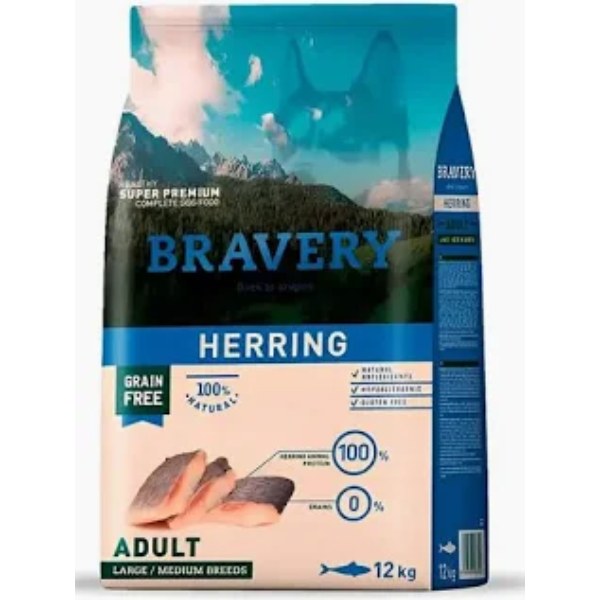 BRAVERY HERRING ADULT LARGE/MEDIUM BREEDS 12 KG